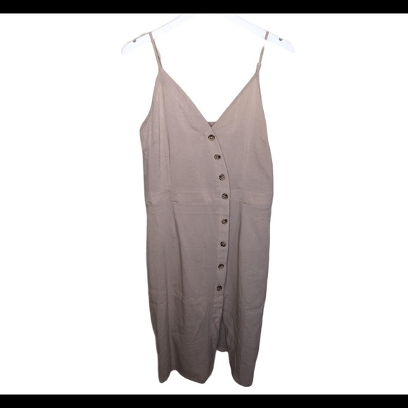 QED LONDON Asymmetrical Sleeveless Slip Dress With Button Front Beige Size Large - Picture 8 of 10